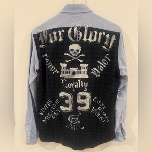 Ralph Lauren Skull and Crossbones Classic Fit Blue Oxford- Men’s Small Rare